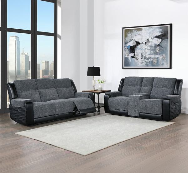 Global Furniture USA 2-Piece Grey/Black Recliner Sofa Set