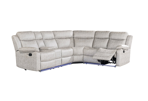 Global Furniture USA- U6026 Light Grey 9 Sectional With Led And 2 Recliners