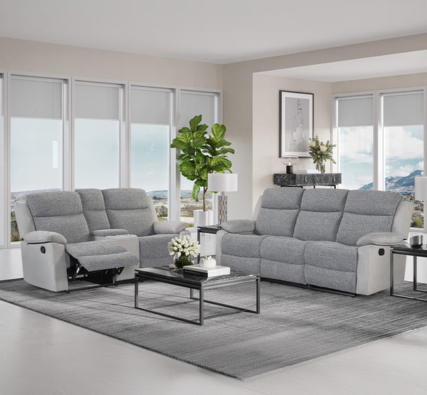 Global Furniture USA U6027 2-Piece Grey/Light Grey Recliner Sofa Set