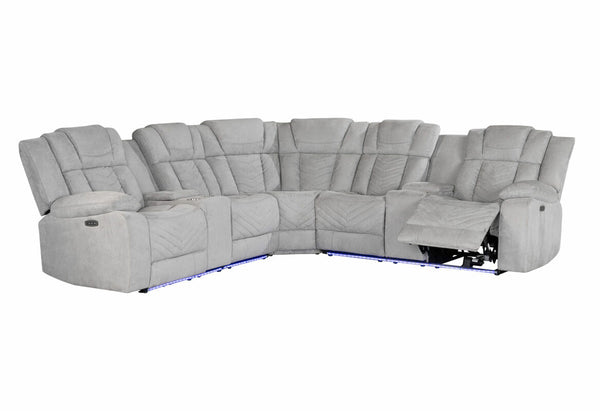 Ash Power Reclining Sectional With LED