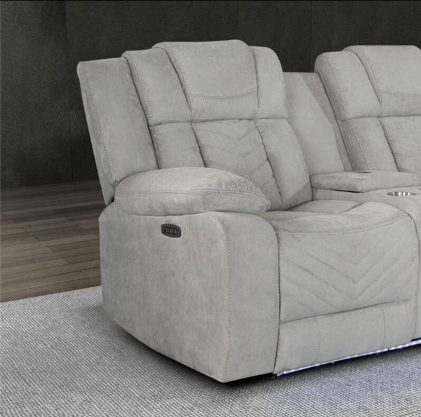 Ash Power Reclining Sectional With LED