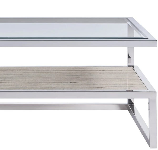 Universal Glass Coffee Table with Stone Shelf