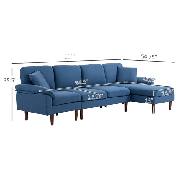 L Shape Sofa Modern Sectional Couch with Reversible Chaise Lounge