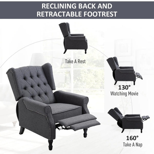 Tufted Push Back Accent Chair With Wingback Recliner