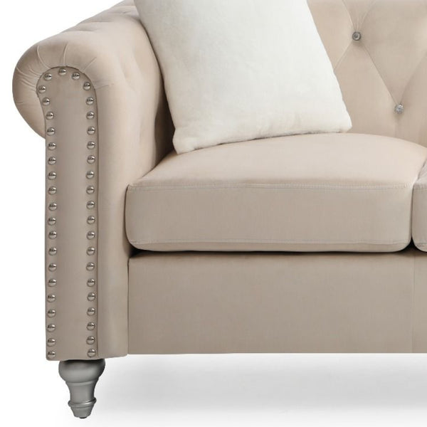 Velvet Small Sectional Sofa with Faux Jewel Tufting