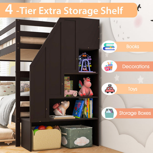 Space-Saving Triple Bunk Bed with Trundle and Storage Stairs