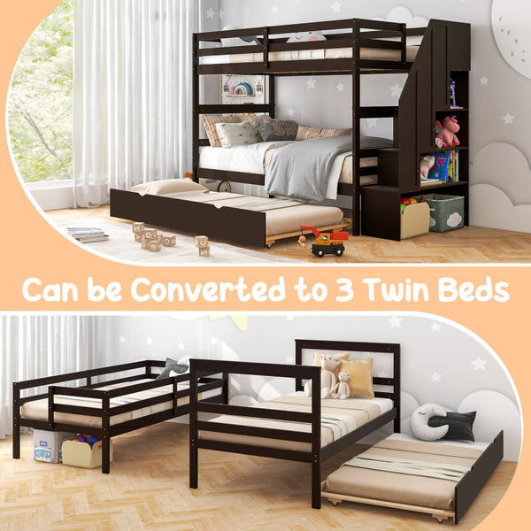 Space-Saving Triple Bunk Bed with Trundle and Storage Stairs