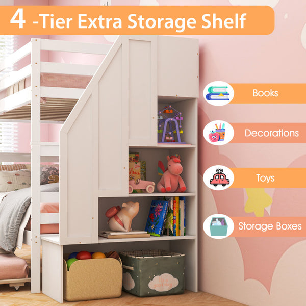 Space-Saving Triple Bunk Bed with Trundle and Storage Stairs