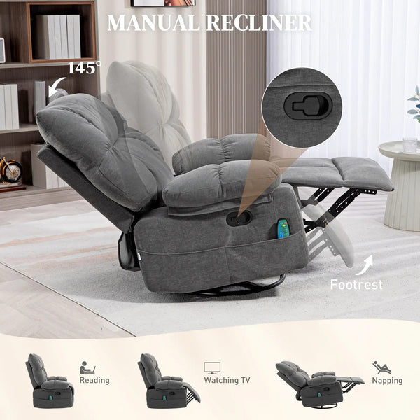 Tova Oversized Swivel Recliner Massage Chair with Footrest