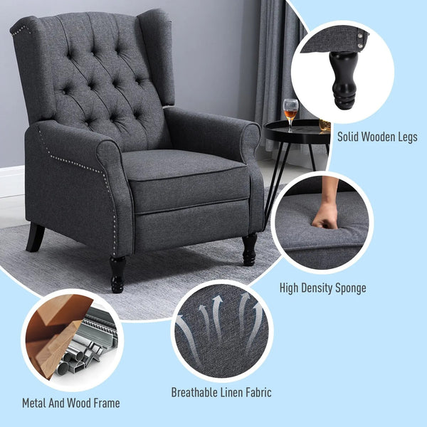 Tufted Push Back Accent Chair With Wingback Recliner