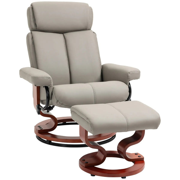 360° Swivel Reclining Chair with Wood Base and Matching Footrest