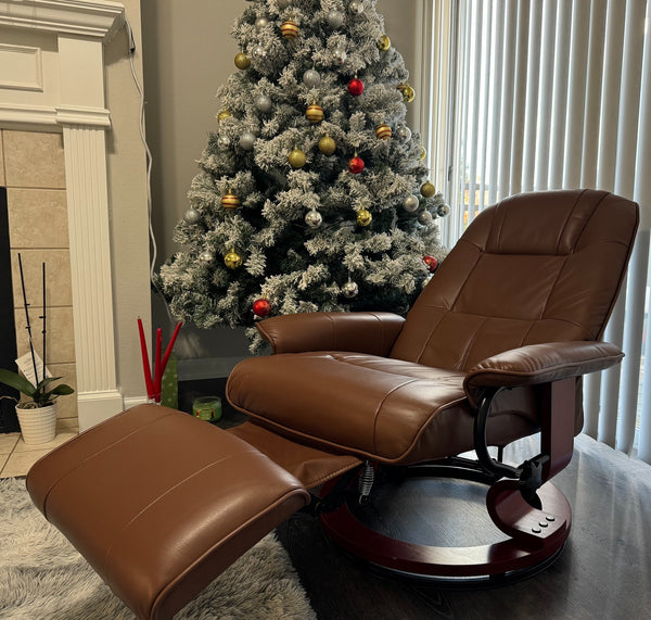 Cruz Swivel Recliner Chair with Footrest, Armrest and Wood Base