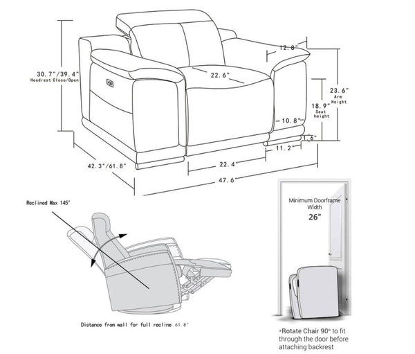 GUF 9762 Divanitalia Italian Leather Power Reclining Chair