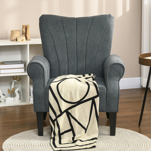 Fabric Accent Chair with Wood Legs