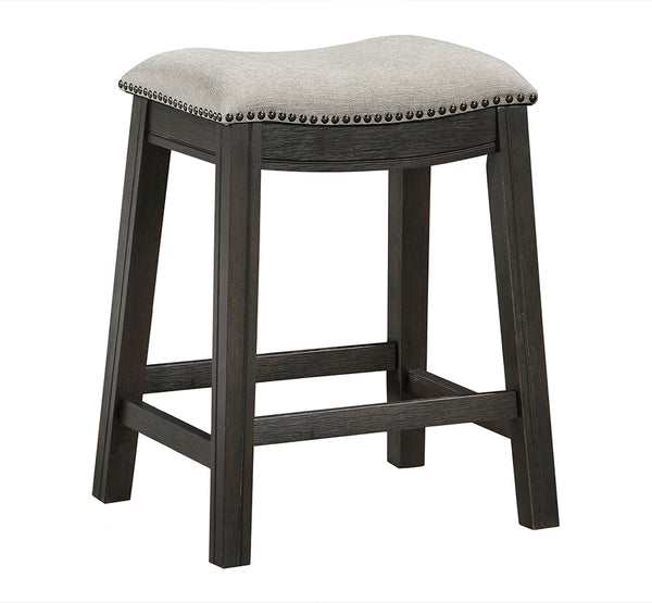 Elliston Backless Counter Height Saddle Bar Stool Dark Grey and Beige Set of 2