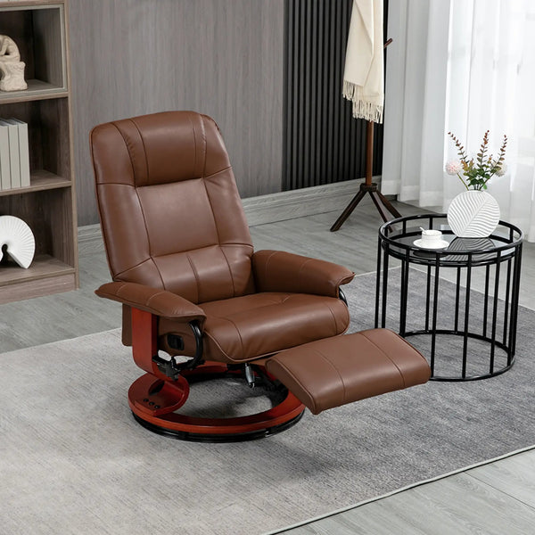 Cruz Swivel Recliner Chair with Footrest, Armrest and Wood Base