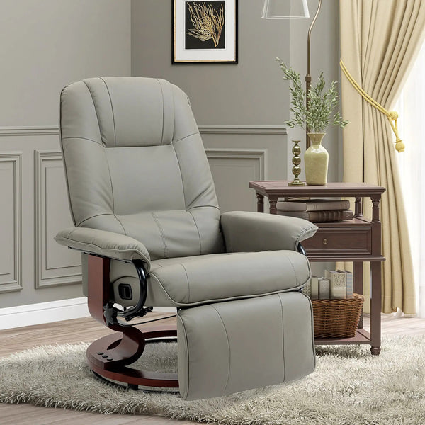 Cruz Swivel Recliner Chair with Footrest, Armrest and Wood Base