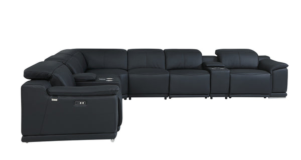 Global United 9762 DivanItalia Black L Shaped Sectional – Top Grain Italian Leather with 4 Power Recliners and 2 Consoles