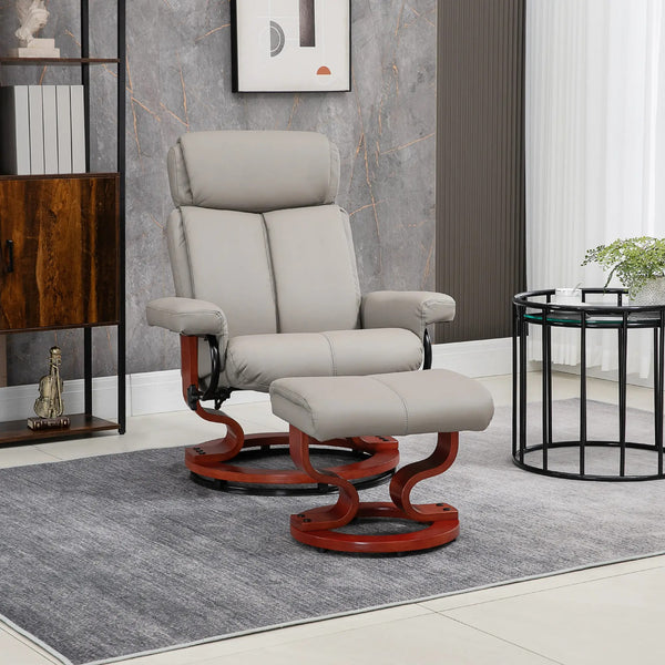 360° Swivel Reclining Chair with Wood Base and Matching Footrest