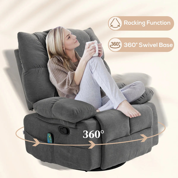 Tova Oversized Swivel Recliner Massage Chair with Footrest