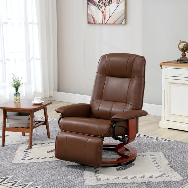 Cruz Swivel Recliner Chair with Footrest, Armrest and Wood Base