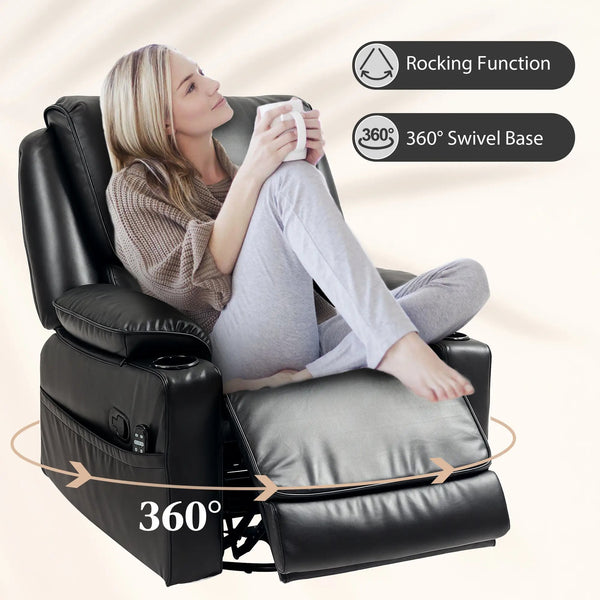 Tova Oversized Swivel Recliner Massage Chair with Footrest