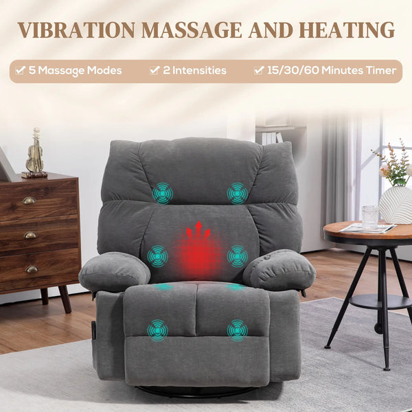 Tova Oversized Swivel Recliner Massage Chair with Footrest