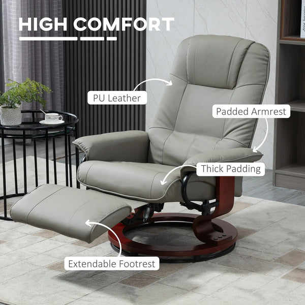 Cruz Swivel Recliner Chair with Footrest, Armrest and Wood Base